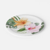 Sinaasappel en Roze Hibiscus Tropische aquarelBloe Papieren Bordje (Gekanteld)