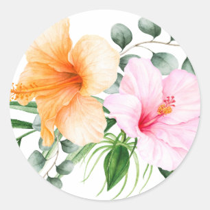 Sinaasappel en Roze Hibiscus Tropische Bloemen Ronde Sticker