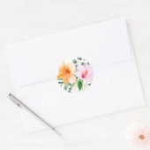 Sinaasappel en Roze Hibiscus Tropische Bloemen Ronde Sticker (Envelop)