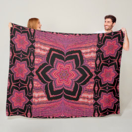 Sinaasappel en Roze Lotus in Zwarte Fleece Deken