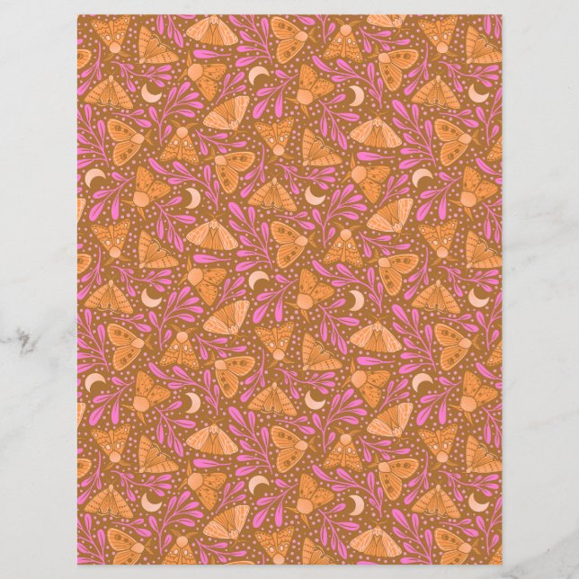 Sinaasappel en Roze Moth Scrapbook Papier (Voorkant)