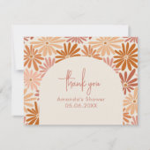 Sinaasappel en Roze Retro Bloemen Groovy Baby Flat Bedankkaart (Voorkant)