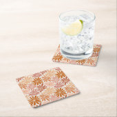 Sinaasappel en Roze Retro Bloemen Groovy Kartonnen Onderzetters (Insitu)