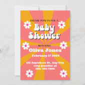 Sinaasappel en roze roovy Retro Baby shower Save The Date (Voorkant)