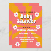 Sinaasappel en roze roovy Retro Baby shower Save The Date (Voorkant / Achterkant)