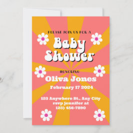 Sinaasappel en roze roovy Retro Baby shower Save The Date