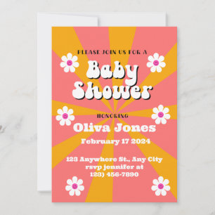 Sinaasappel en roze roovy Retro Baby shower Save The Date