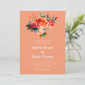 Sinaasappel en roze rozen Oranje Floral Wedding Kaart (Staand voorkant)