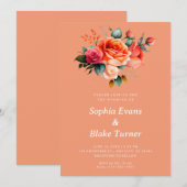 Sinaasappel en roze rozen Oranje Floral Wedding Kaart (Voorkant / Achterkant)
