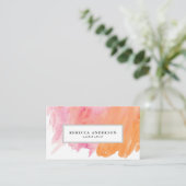 Sinaasappel en Roze Waterverf Abstract Visitekaartje (Staand voorkant)