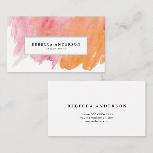 Sinaasappel en Roze Waterverf Abstract Visitekaartje (Voorkant / Achterkant)