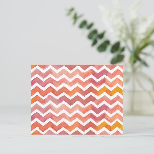Sinaasappel en roze Waterverf Chevron Achtergrond Briefkaart (Staand voorkant)