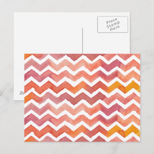 Sinaasappel en roze Waterverf Chevron Achtergrond Briefkaart (Voorkant / Achterkant)