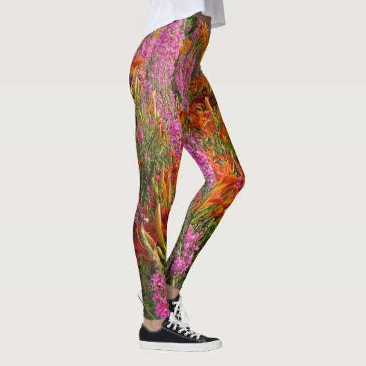 Sinaasappel en Roze Zomerbloemen Legging (Rechts)