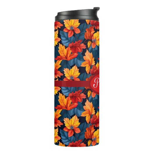 Sinaasappel en Russet herfstbladeren Thermosbeker (Gedraaid links)