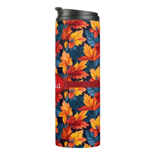 Sinaasappel en Russet herfstbladeren Thermosbeker (Geroteerd rechts)