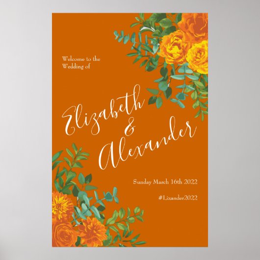 Sinaasappel en Rust Herfst Peony Roos Floral Weddi Poster (Voorkant)