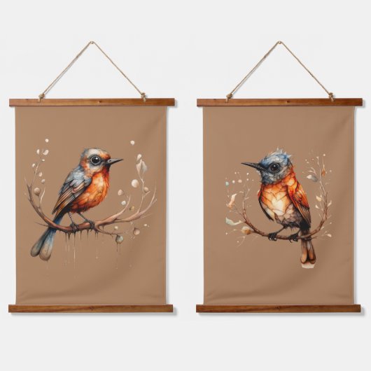 Sinaasappel en Tan Abstract Robin Paar Hangend Wandkleed (Dubbel)