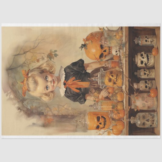  Sinaasappel en Tan Spooky Halloween Tissuepapier (Voorkant)