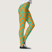 Sinaasappel en tel-groen abstract bladpatroon leggings (Rechts)