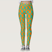 Sinaasappel en tel-groen abstract bladpatroon leggings (Voorkant)