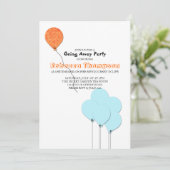 Sinaasappel en turkoois blauwe ballonnen afscheids kaart (Staand voorkant)