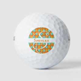 Sinaasappel en Turquoise Argyle Preppy Classy Golf Golfballen