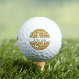 Sinaasappel en Turquoise Argyle Preppy Classy Golf Golfballen