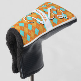 Sinaasappel en Turquoise Argyle Preppy Classy Golf Golfheadcover