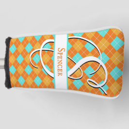 Sinaasappel en Turquoise Argyle Preppy Classy Golf Golfheadcover