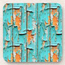 Sinaasappel en turquoise blauw verweerd hout