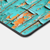 Sinaasappel en turquoise blauw verweerd hout bureaumat (Hoek)