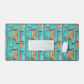 Sinaasappel en turquoise blauw verweerd hout bureaumat (Keyboard & Muis)