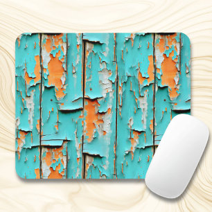 Sinaasappel en turquoise blauw verweerd hout muismat