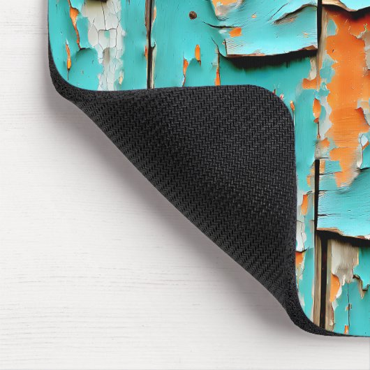 Sinaasappel en turquoise blauw verweerd hout muismat (Hoek)