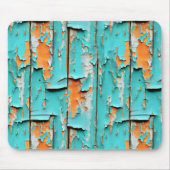 Sinaasappel en turquoise blauw verweerd hout muismat (Voorkant)