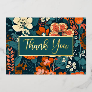 Sinaasappel en Turquoise Bloemen Folie Bedankt Car Uitnodiging