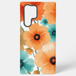 Sinaasappel en Turquoise Bloemen Ontwerp Zwarte Ce Samsung Galaxy Hoesje