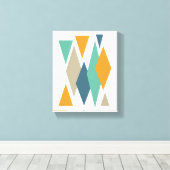 Sinaasappel en Turquoise Blue Diamonds Mid-century Canvas Afdruk (Insitu (Houten vloer))