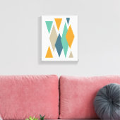 Sinaasappel en Turquoise Blue Diamonds Mid-century Canvas Afdruk (Insitu (Woonkamer))