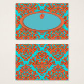 Sinaasappel en Turquoise Damask Visitekaartjes (Voorkant /achterkant)