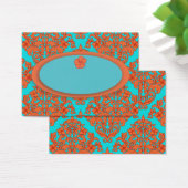 Sinaasappel en Turquoise Damask Visitekaartjes (Bureau)