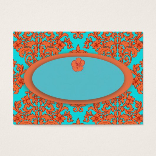 Sinaasappel en Turquoise Damask Visitekaartjes (Voorkant)