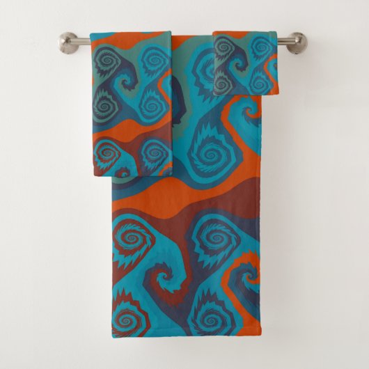 Sinaasappel en Turquoise Swirl abstract Bad Handdoek (Insitu)