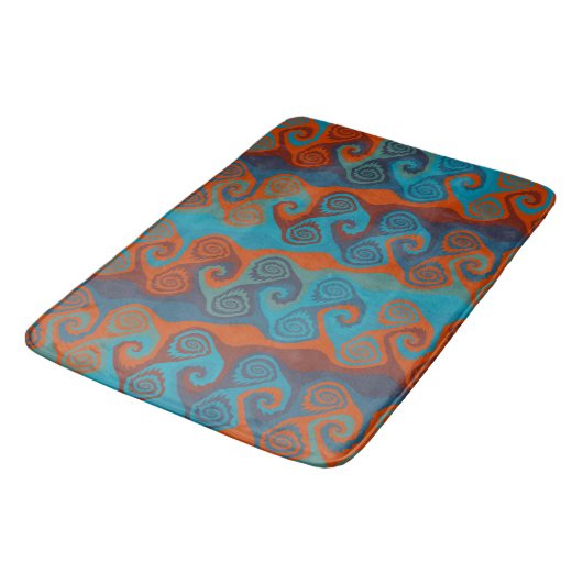 Sinaasappel en Turquoise Swirl abstract Badmat (Gekanteld)