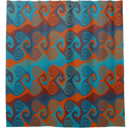 Sinaasappel en Turquoise Swirl abstract Douchegordijn (Voorkant)