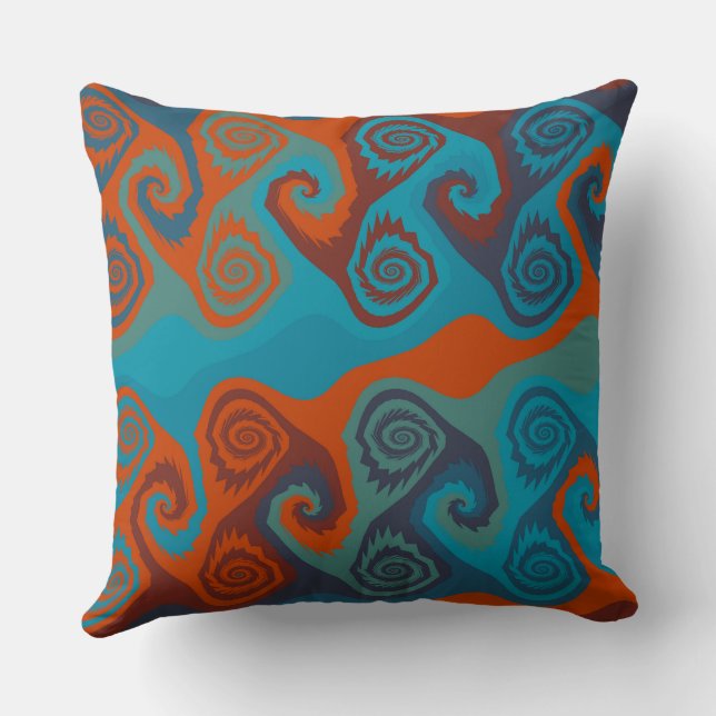 Sinaasappel en Turquoise Swirl abstract Kussen (Achterkant)