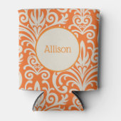  Sinaasappel en White Damask gepersonaliseerd Blikjeskoeler (Voorkant)