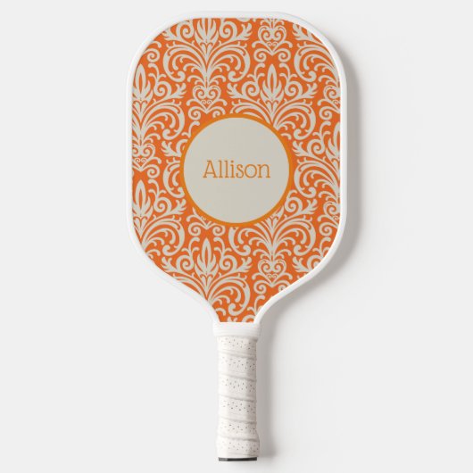  Sinaasappel en White Damask gepersonaliseerd Pickleball Paddle (Voorkant)