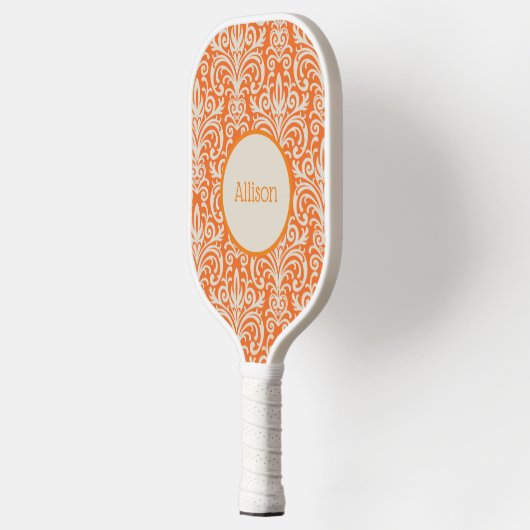  Sinaasappel en White Damask gepersonaliseerd Pickleball Paddle (Links)